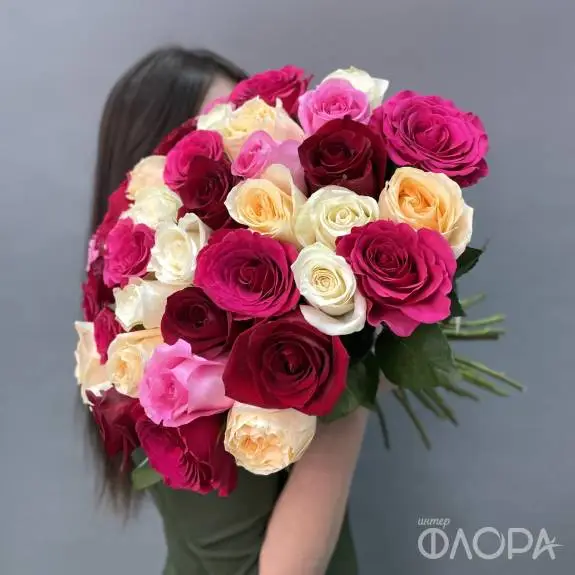 Разноцветные розы, Кения 40 см 