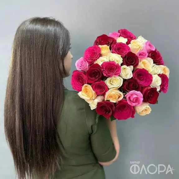 Разноцветные розы, Кения 40 см 