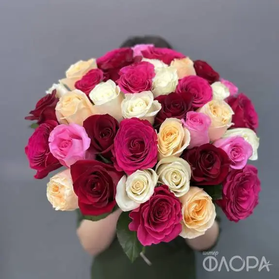Разноцветные розы, Кения 40 см 
