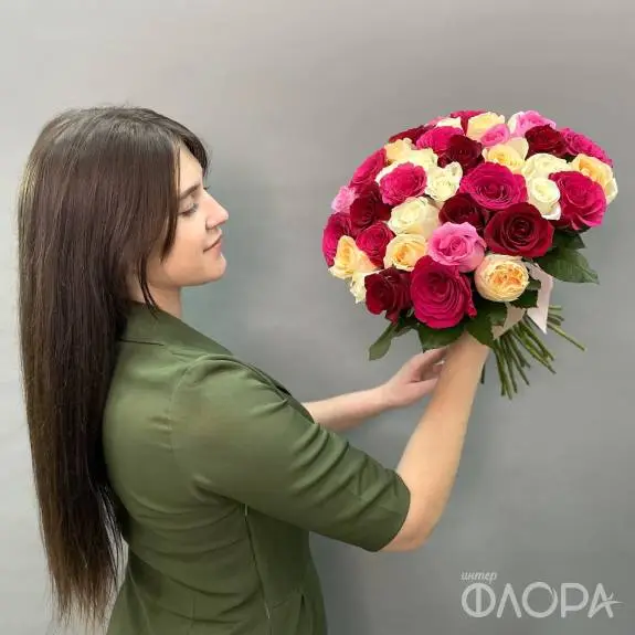 Разноцветные розы, Кения 40 см 