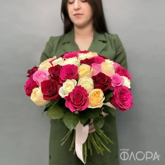 Разноцветные розы, Кения 40 см 