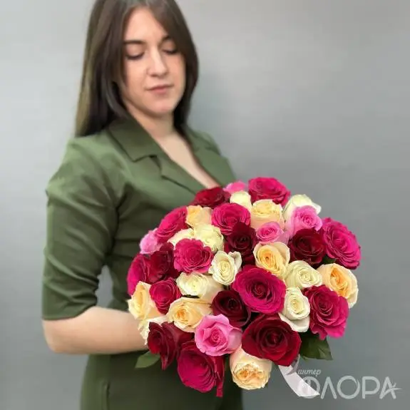 Разноцветные розы, Кения 40 см 